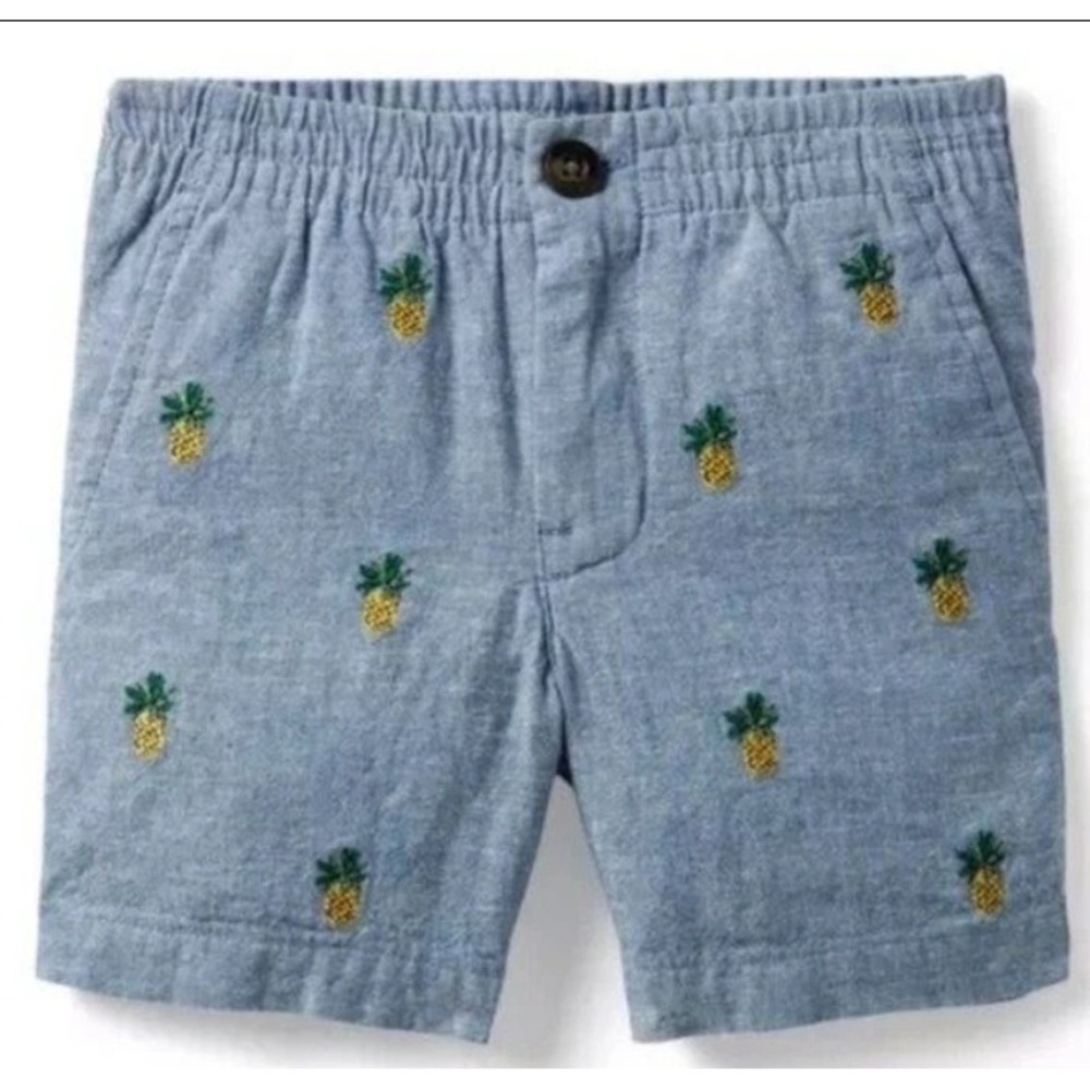 Janie and Jack Shorts 4 Chambray Linen Pineapple‎ Embroidered Tropical Preppy